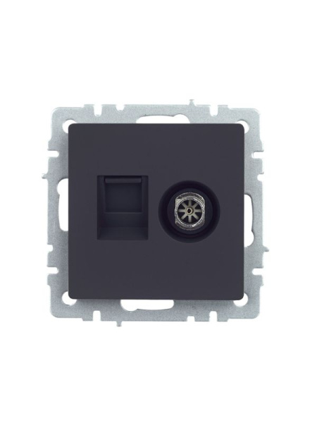 Розетка компьютерная + телевизионная 2-м BRITE РТВ/РК12-БрГ RJ45 кат.5E + TV механизм графит IEK BR-AK20-1-K53