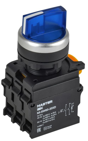 Переключатель 3 полож. 2НО с подсветкой син. MASTER IEK MI-SW60-20XD-4-14-3-K07