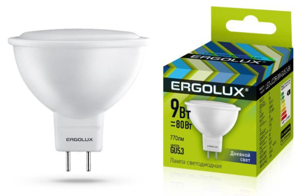 Лампа светодиодная LED-JCDR-9W-GU5.3-6K 9Вт JCDR рефлектор матовая 6500К холод. бел. GU5.3 220-240В Ergolux 13626