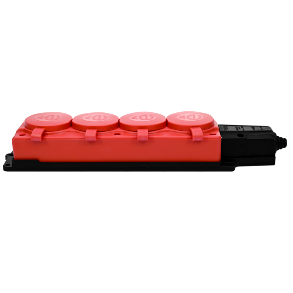 Колодка удлинителя 4-м 16А IP44 MultiSet 2К+З 250В каучук красн. SE MST4124RD