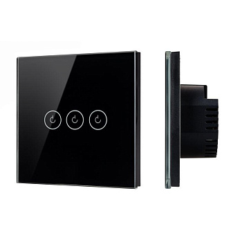 Выключатель сенсорный 3-кл. СП SWT-OMALI-S03-ZB-BK 10А IP20 250В Zigbee стекло черн. Arlight 050046