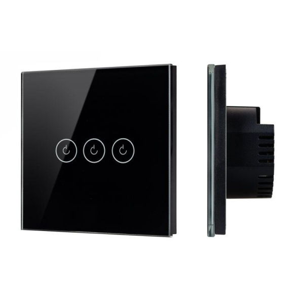 Выключатель сенсорный 3-кл. СП SWT-OMALI-S03-ZB-BK 10А IP20 250В Zigbee стекло черн. Arlight 050046