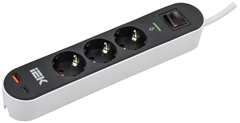 Фильтр сетевой СФ-03К 16А USB A+C 20Вт 3м 3х1.5кв.мм черн. IEK WFP10-16-03-03-ZKU-K02