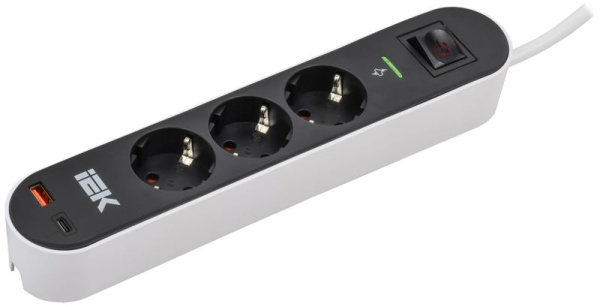 Фильтр сетевой СФ-03К 16А USB A+C 20Вт 3м 3х1.5кв.мм черн. IEK WFP10-16-03-03-ZKU-K02
