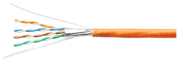 Кабель витая пара U/FTP кат.6A 4х2х23AWG solid LSZH нг(А)-HF STP-4P-Cat.6a-SOLID-IN-LSZH оранж. (уп.305м) Cabeus 7197c