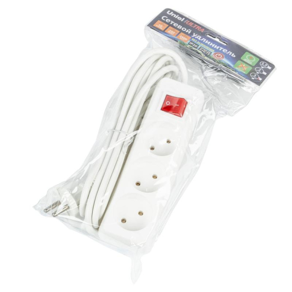 Удлинитель 3х3м без заземл. 10А Ultra S-CU3-3B WHITE бел. Uniel UL-00009995
