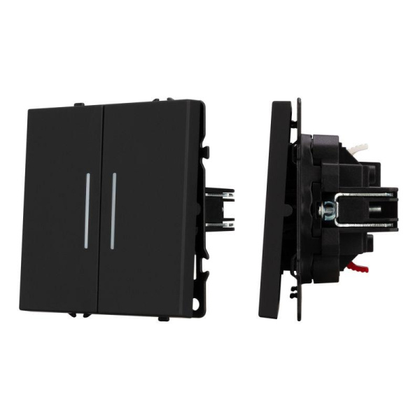 Выключатель 2-кл. ARL NOBE SWT-MK02-SFPL-L-BK 10А 250В подсветка софт-тач черн. оникс Arlight 054264(1)
