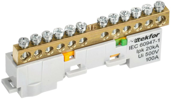 Шина PE "земля" неизол. на универс. держ. 6х9-12-Ж TEKFOR IEK TF-NN10-12-DL-K05