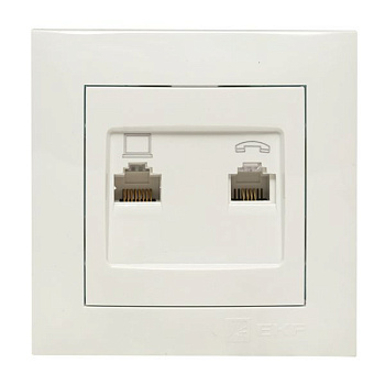 Розетка компьютерная + телефонная 2-м СП Валенсия RJ45 + RJ11 бел. PROxima EKF EWK02-035-30