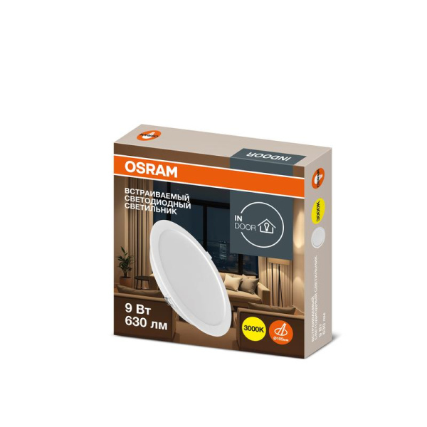 Светильник светодиодный Downlight DL 830 9Вт 3000К IP20 630лм ДВО даунлайт кругл. встраив. бел. OSRAM 4607194235360