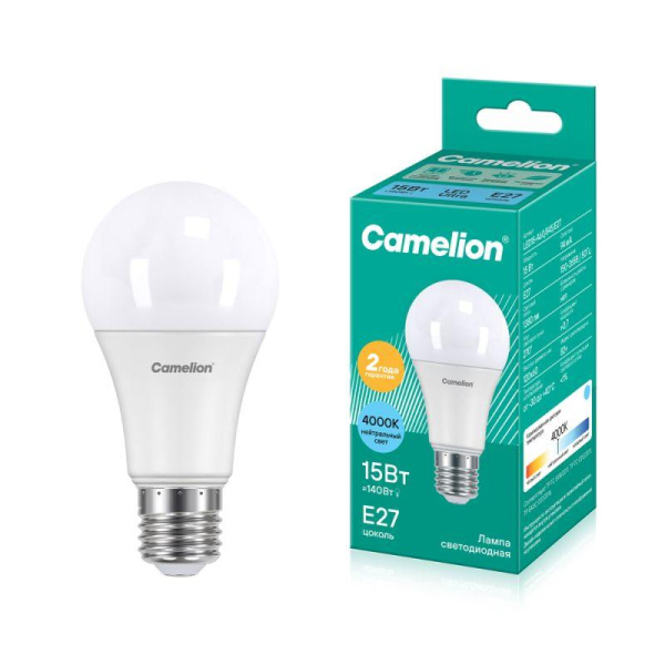 Лампа светодиодная LED15-A60/845/E27 15Вт грушевидная 4500К E27 1320лм 220В бел. Camelion 12186