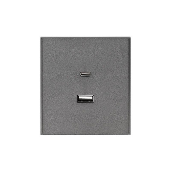 Розетка 2-м СП STRONG 16А IP20 USB-A + Type-C 3А с функцией быстрой зарядки графит Kranz KR-78-0734-6