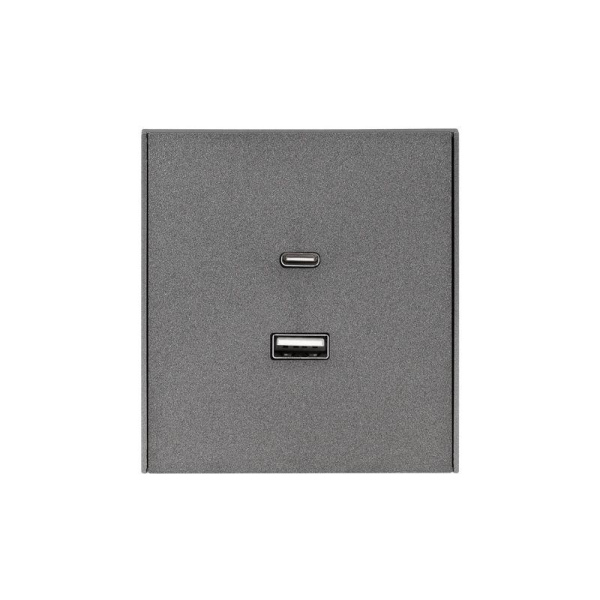 Розетка 2-м СП STRONG 16А IP20 USB-A + Type-C 3А с функцией быстрой зарядки графит Kranz KR-78-0734-6