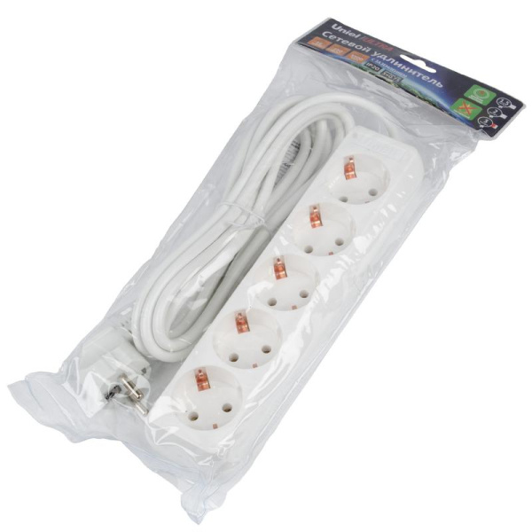 Удлинитель 5х3м с заземл. 16А Ultra S-GCU5-3 WHITE бел. Uniel UL-00010008