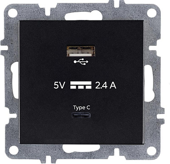 Розетка LAVIN/KAREN USB + TYPE-C механизм черн. ARVIA 50 07 2000 304