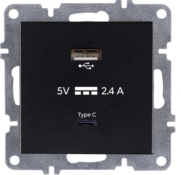 Розетка LAVIN/KAREN USB + TYPE-C механизм черн. ARVIA 50 07 2000 304