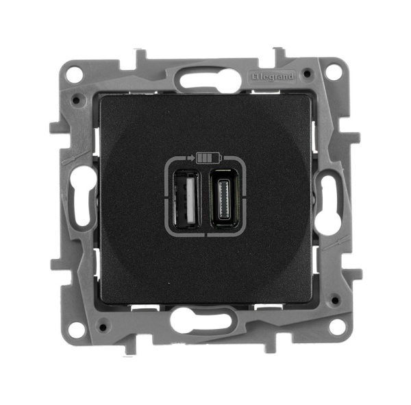 Устройство зарядное Etika с 2-мя USB разъемами A и C 240В/5В 3000мА антрацит IEK 672636