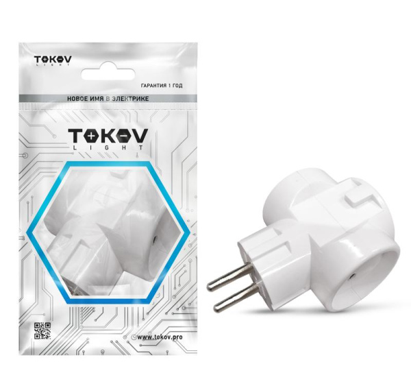 Разветвитель 3-м без заземл. 10А 250В IP20 ABS-пластик бел. TOKOV ELECTRIC TKL-S3C-C01