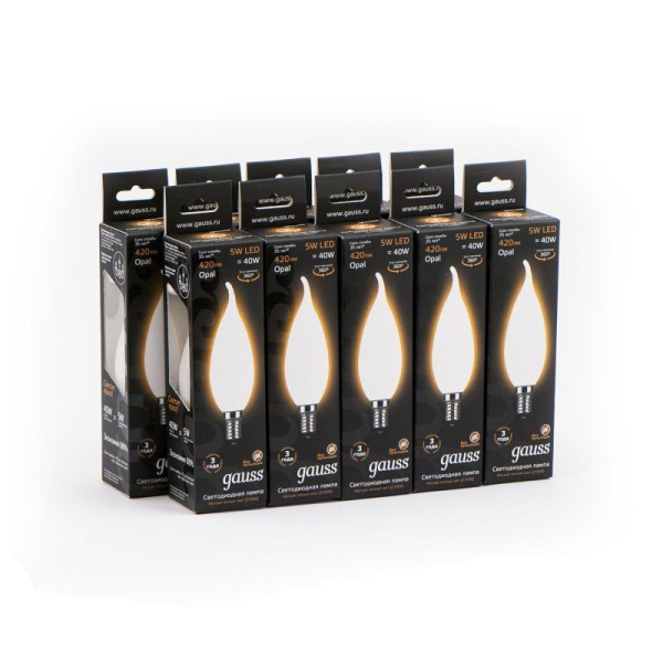 Лампа светодиодная филаментная Black Filament 5Вт свеча на ветру матовая 2700К тепл. бел. E14 420лм GAUSS 104201105