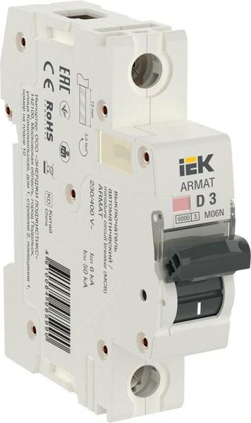 Выключатель автоматический модульный 1п D 3А M06N ARMAT IEK AR-M06N-1-D003