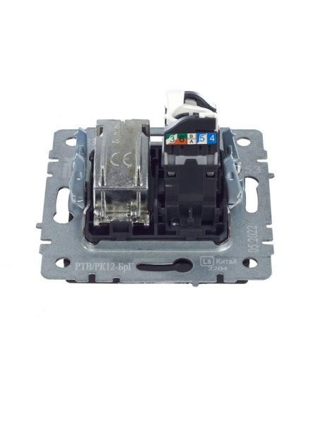 Розетка компьютерная + телевизионная 2-м BRITE РТВ/РК12-БрГ RJ45 кат.5E + TV механизм графит IEK BR-AK20-1-K53