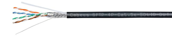 Кабель витая пара SF/UTP кат.5E 4х2х24AWG solid LSZH-UV OUTDOOR LSZH-UV SFTP-4P-Cat.5e-SOLID-OUT-LSZH-UV черн. (уп.305м) Cabeus 7472c