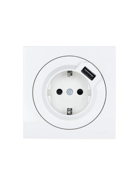 Розетка 1-м СП OSEN с заземл. + USB разъем бел. LEZARD 743-0288-181