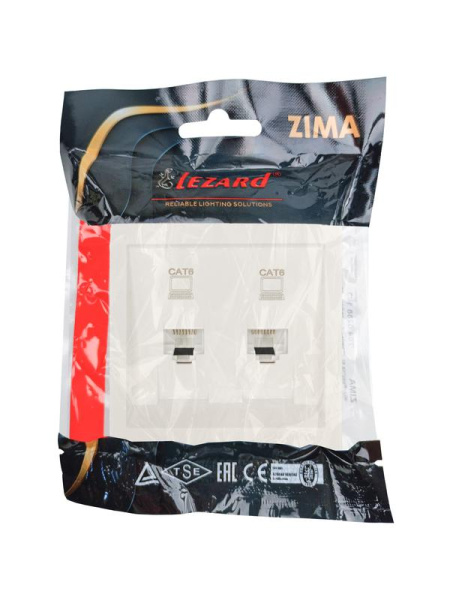 Розетка компьютерная 2-м СП ZIMA IP20 RJ45 с модулем кат.6 механизм сл. кость LEZARD 704-9088-142