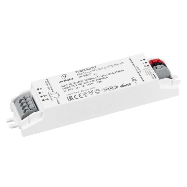 Блок питания ARJ-SP-36-PFC-DALI2-NFC-PD-WR 36Вт 3-50В 0.15-0.9А IP20 пластик Arlight 050107
