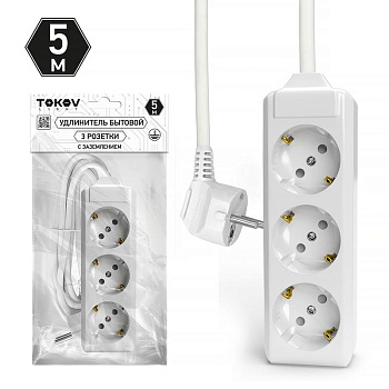 Удлинитель 3х5м с заземл. 10А 3х1.5 TOKOV ELECTRIC TKL-C01-BU3-5-1.5-Z