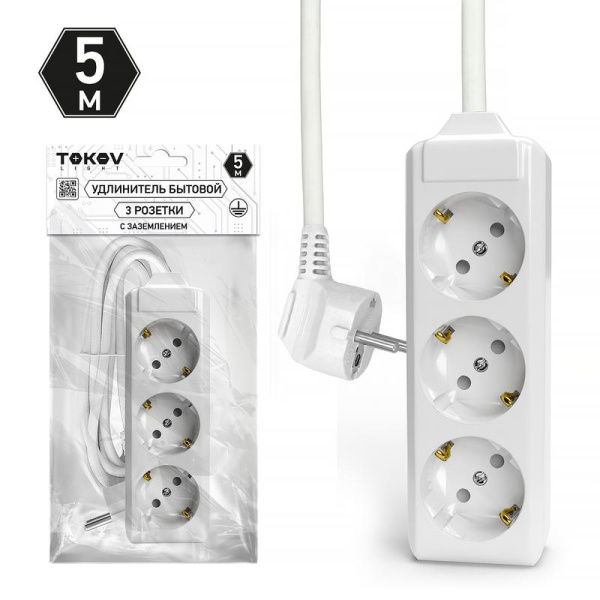 Удлинитель 3х5м с заземл. 10А 3х1.5 TOKOV ELECTRIC TKL-C01-BU3-5-1.5-Z