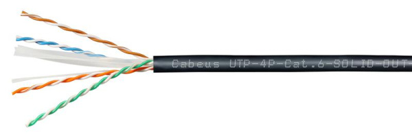 Кабель витая пара U/UTP кат.6 4х2х23AWG solid LSZH-UV OUTDOOR UTP-4P-Cat.6-SOLID-OUT-LSZH-UV черн. (уп.305м) Cabeus 9641c