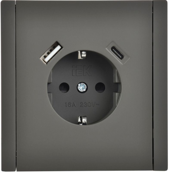 Розетка FORTE&PIANO FP347 16А USB A+C 18Вт с заземл. защ. шторки винт. крепл. сер. IEK FP-R14-16-U22-018-K03