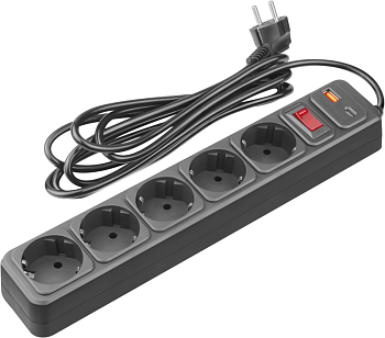 Фильтр сетевой 5х3м 10А IP20 90 884 OSP-USB-05-300-ESC-3х0.75-BL черн. ОНЛАЙТ 90884