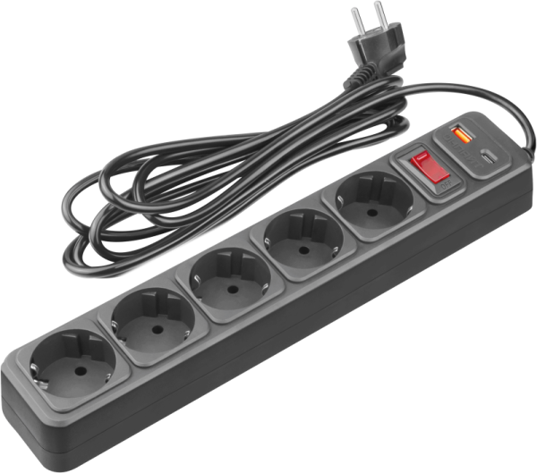 Фильтр сетевой 5х3м 10А IP20 90 884 OSP-USB-05-300-ESC-3х0.75-BL черн. ОНЛАЙТ 90884