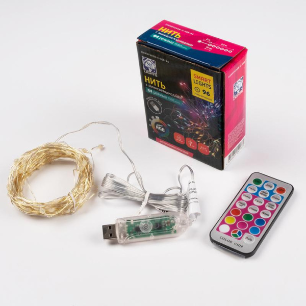 Гирлянда "Нить" ILDM096RGB-C-USB-RC 96 RGB минисветодиодов 9.6м с контроллером для помещений пульт SHLights 4690601049971