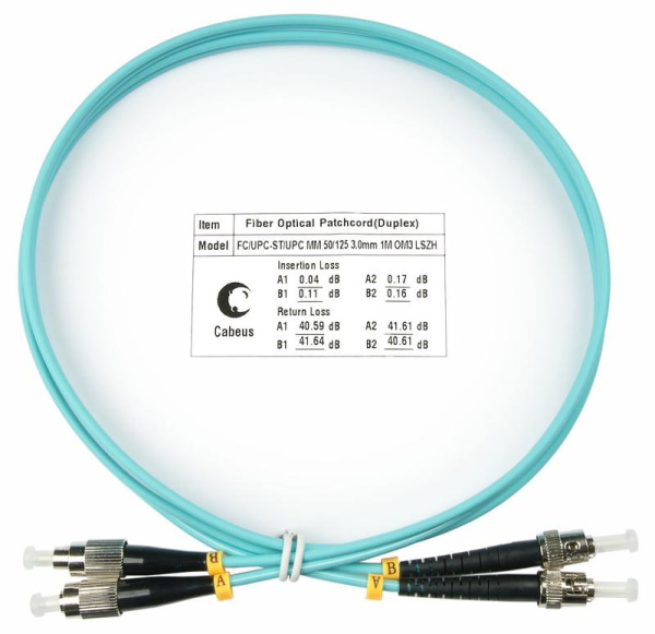 Шнур оптический duplex FC-ST 50/125мм OM3 1м LSZH FOP-50-FC-ST-1m Cabeus 7566c