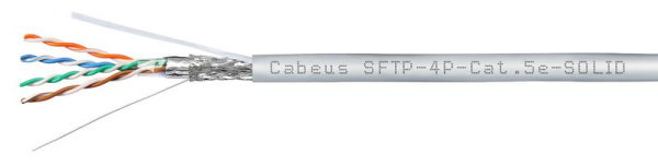 Кабель витая пара SF/UTP кат.5E 4х2х24AWG solid PVC нг(А)-LS SFTP-4P-Cat.5e-SOLID-GY сер. (уп.305м) Cabeus 7174c