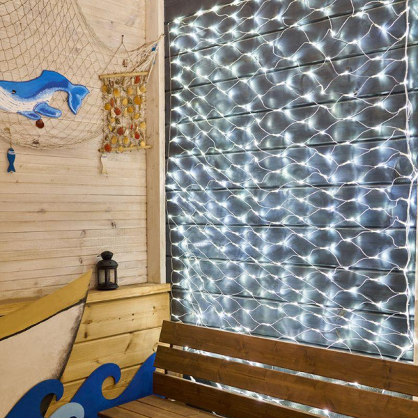 Гирлянда светодиодная "Сеть" 2х1.5м 288LED бел. 24Вт 230В IP65 свечение с динамикой провод ПВХ прозр. Neon-Night 215-045