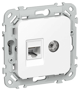 Розетка 2-м СП FLITE РКТВ5е-2-0-ФлБ RJ45/TV кат.5E UTP механизм бел. IEK FI-AK22-1-K01