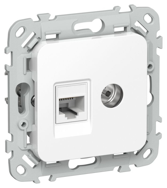 Розетка 2-м СП FLITE РКТВ5е-2-0-ФлБ RJ45/TV кат.5E UTP механизм бел. IEK FI-AK22-1-K01