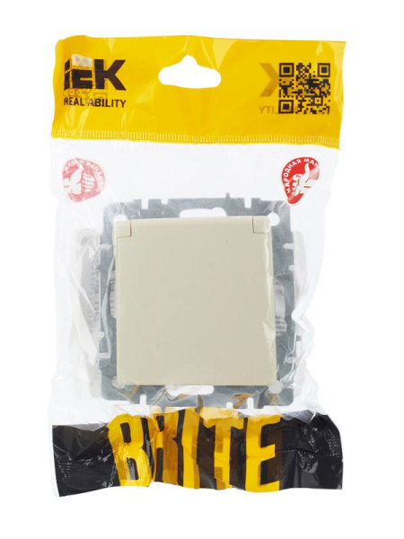 Розетка BRITE РСбш10-3-44-БрКр 16А IP44 с заземл. защ. шторки с крышкой механизм беж. IEK BR-R16-16-44-K10
