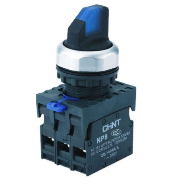 Переключатель с подсветкой NP8-11XD/316 3 полож. фикс. син. AC/DC 24В(LED) 1НО+1НЗ IP65 (R) CHINT 667158
