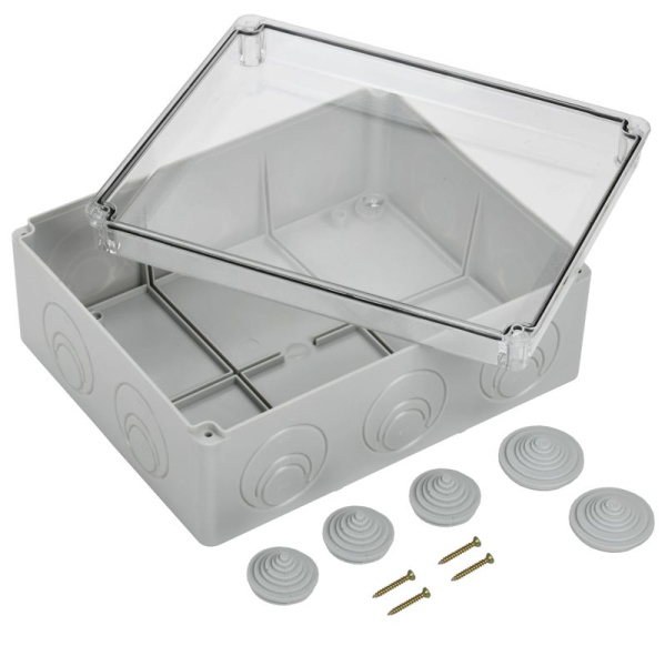 Коробка распаячная ОП 240х195х90 IP55 КМ41276 прозр. крыш. IEK UKO10-240-195-090-K51-55