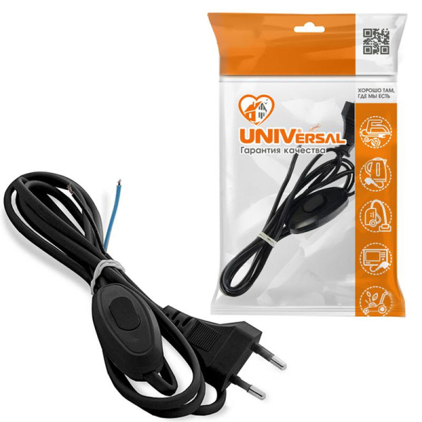 Шнур для бра ШВВП 2х0.75 с проходн. выкл. еврослот 1.7м черн. UNIVersal А1060 Ч