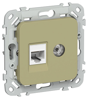 Розетка 2-м СП FLITE РКТВ5е-2-0-ФлО RJ45/TV кат.5E UTP механизм олив. IEK FI-AK22-1-K26