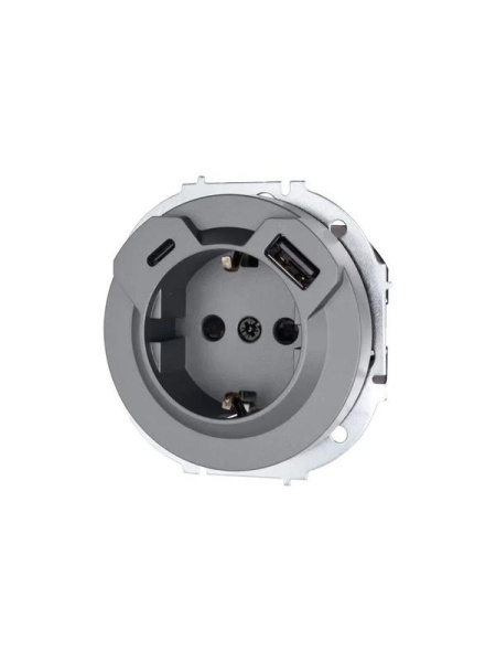 Розетка 1-м СП OSEN с заземл. TC + USB разъем механизм сер. матов. LEZARD 743-7488-181TC