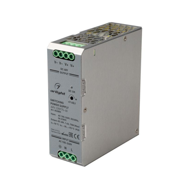 Блок питания ARV-DRP75-48 48В 1.6А 75Вт IP20 метал. Arlight 052805