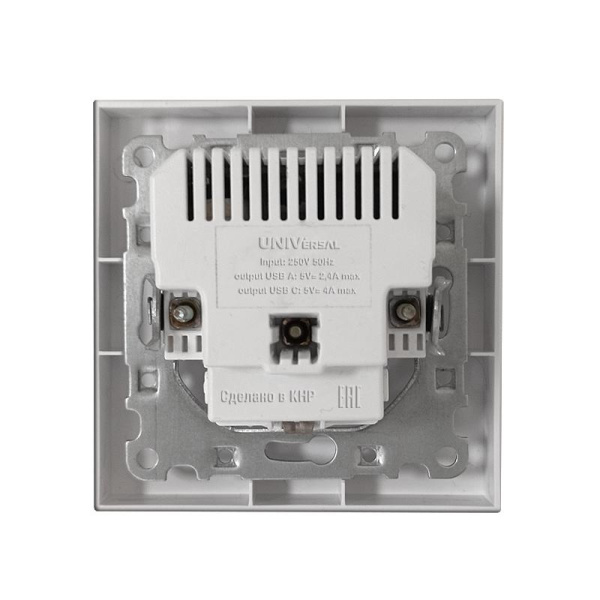 Розетка СП Афина 16А с заземл. с 2-мя заряд. устр. USB 5В тип А(2.4А)+С(4А) в сборе жемчуг Universal A0056-Obr