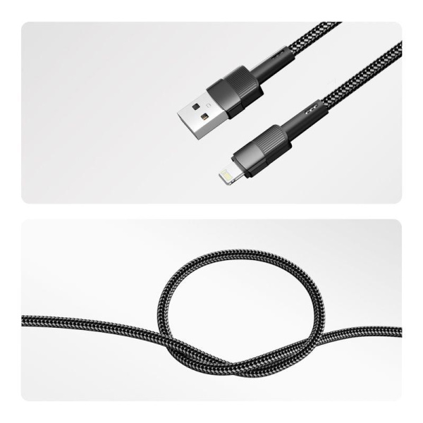 Кабель USB-A-Lightning для Apple 2.4А 1м черн. нейлон. оплетка Rexant 18-7060